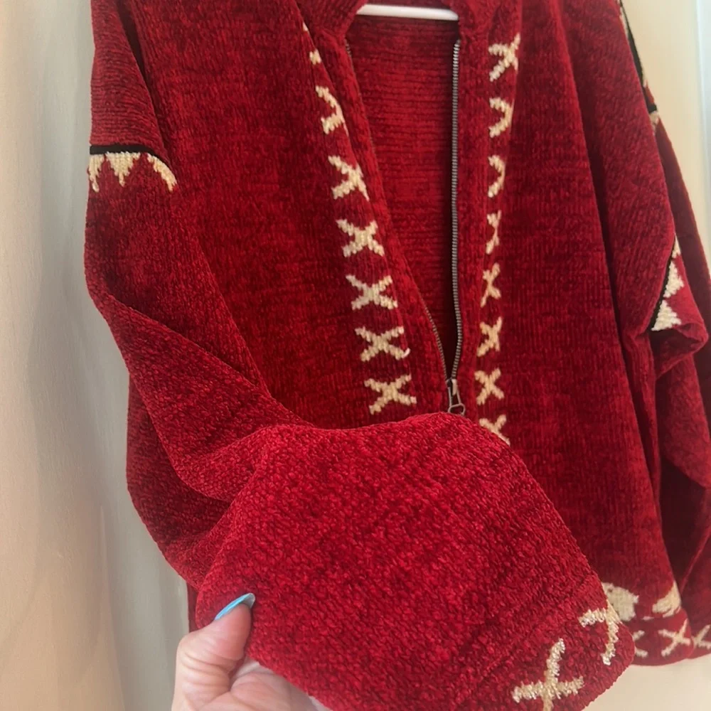 Vintage Y2K Wool Dia North of Boston Zip Up Cardigan Knit Sweater Red sz M EUC - Picture 7 of 17